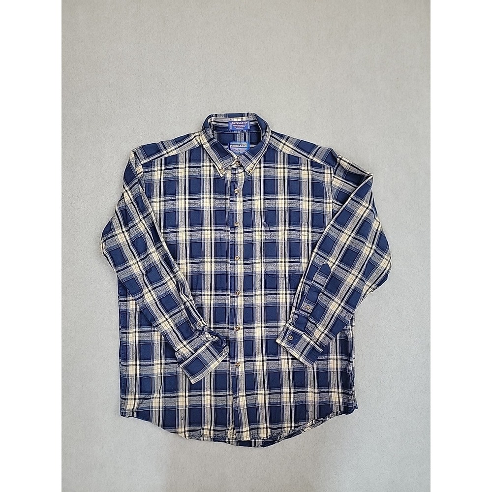 Vintage Sir Pendleton Button Shirt Mens L Blue Plaid Wool Pocket Lightweight‎ *